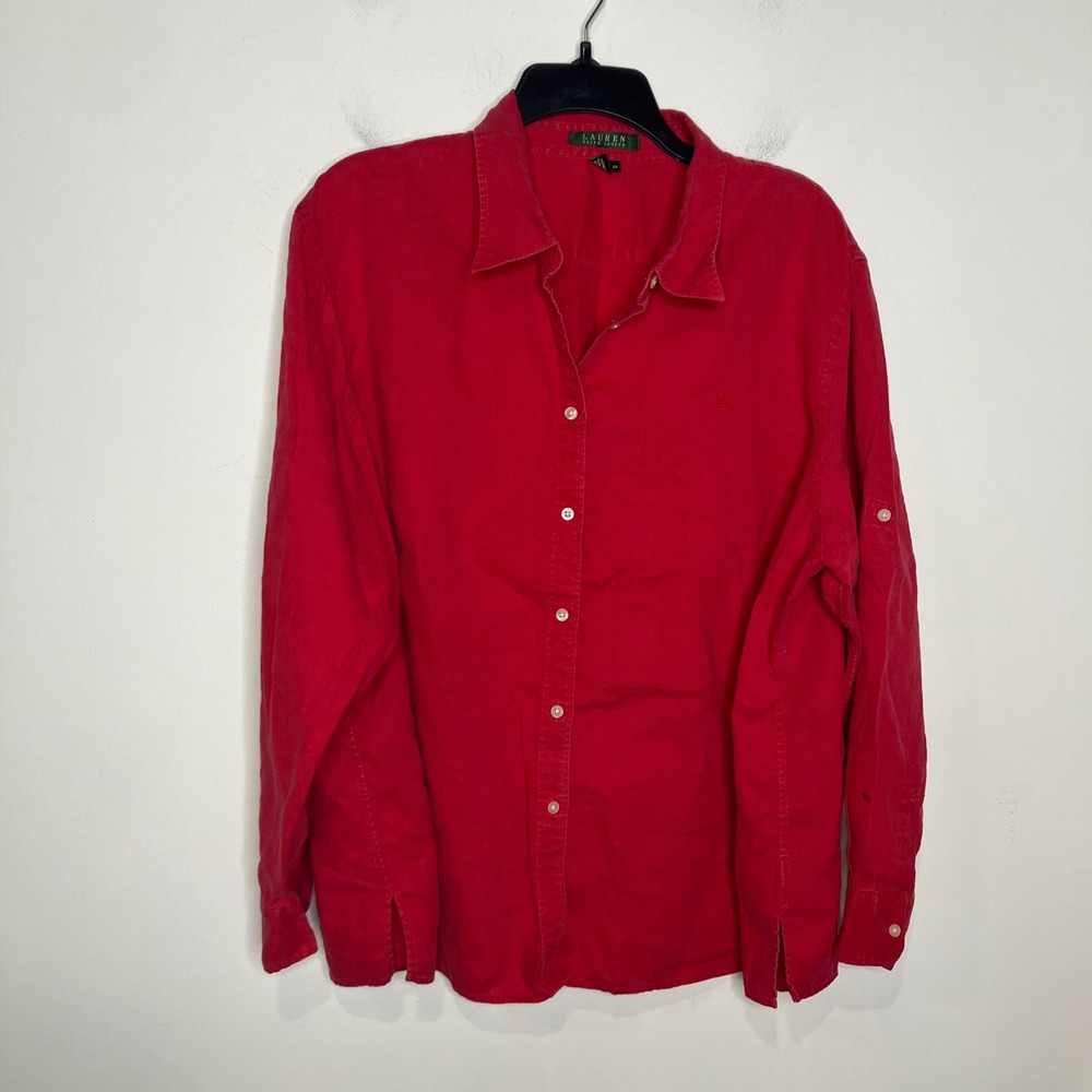 Lauren Ralph Lauren 100% linen red button down shirt women's size‎ 3X